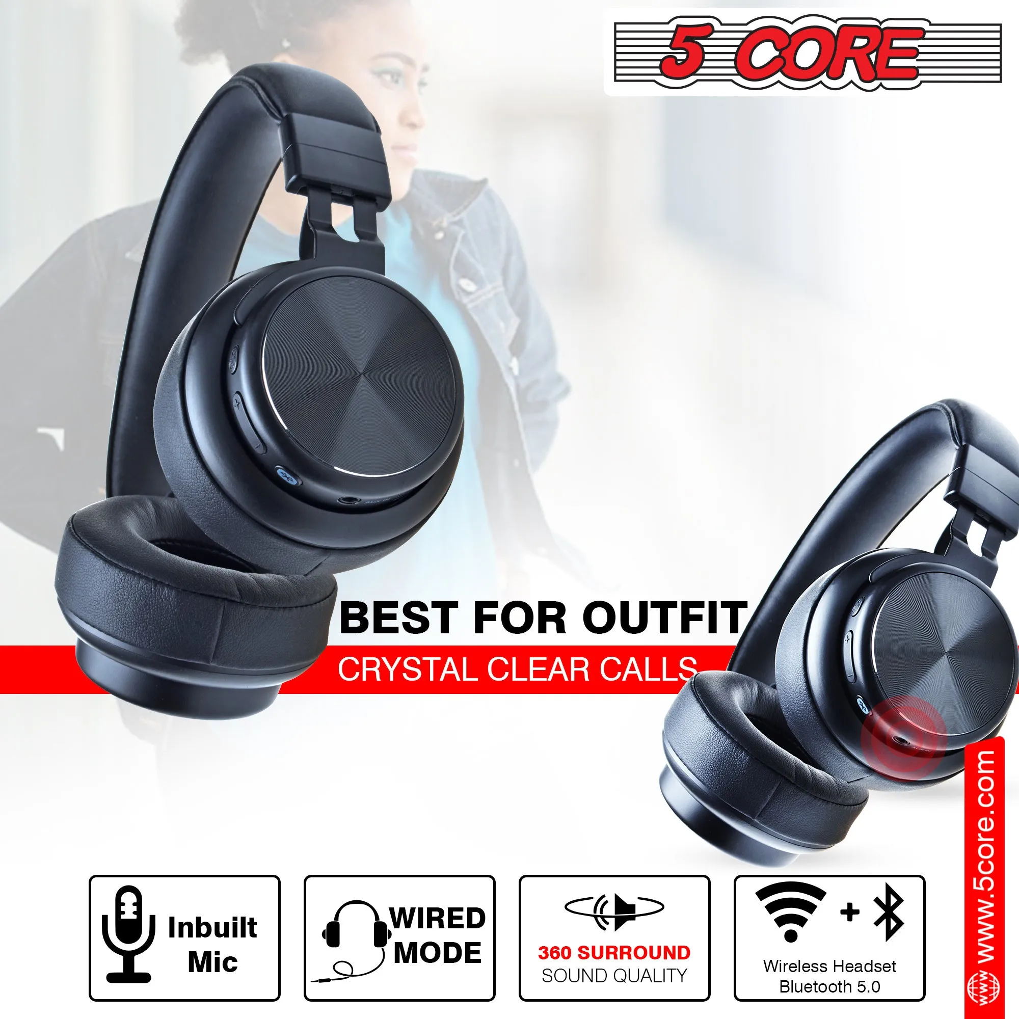 5 Core Bluetooth Wireless 5.0 USB Noise Cancelling Headset