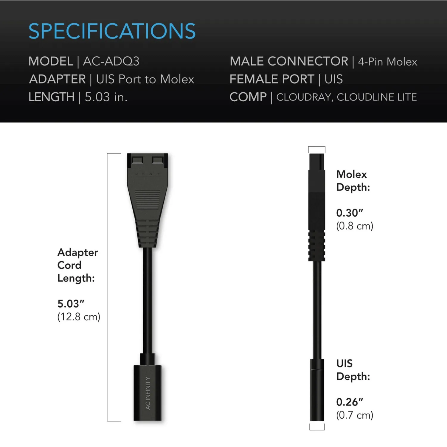 AC Infinity UIS to Molex Port Adapter Dongle, Conversion Cable Cord