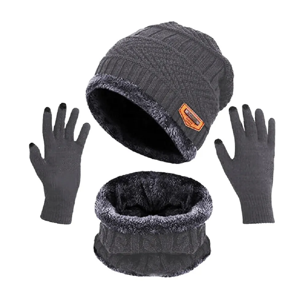 Beanie hat scarf touch screen gloves set for men and women