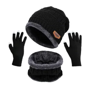 Beanie hat scarf touch screen gloves set for men and women