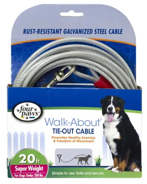 Dog Super Tie Out Cable, Silver, 20 Ft