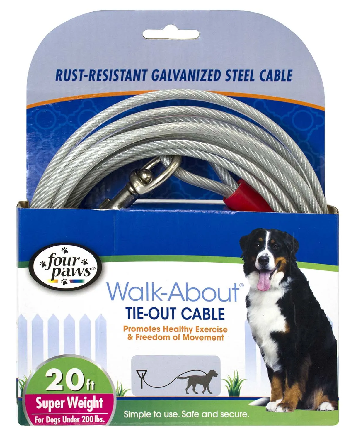 Dog Super Tie Out Cable, Silver, 20 Ft