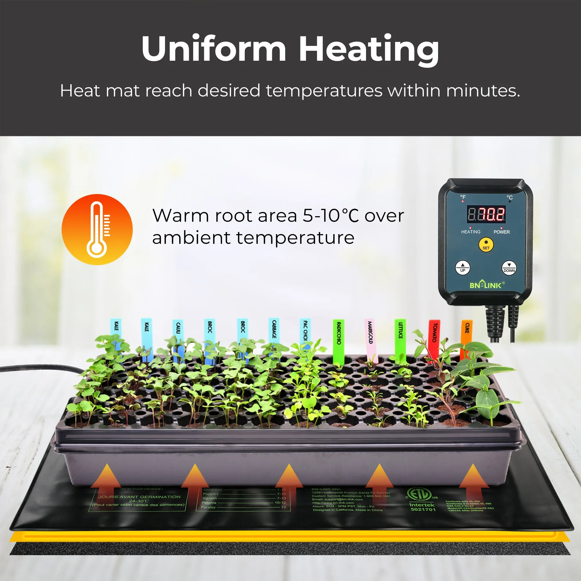 Durable Seedling Heat Mat Heating Pad 10" x 20.75" with Digital Thermostat Set