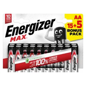 Energizer Max AA Alkaline Battery - Pack of 20 | ENE24034