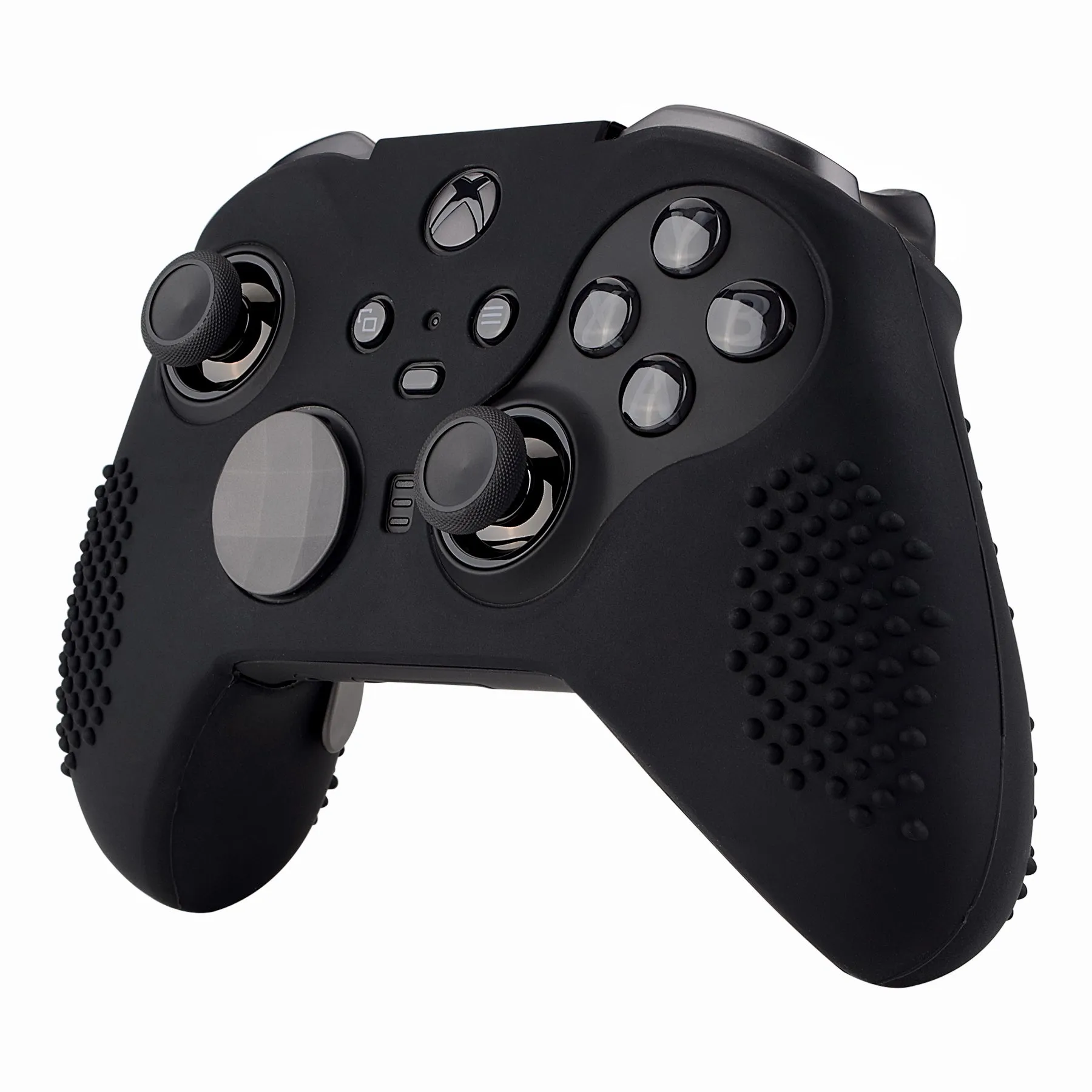 eXtremeRate PlayVital Black Soft Anti-Slip Silicone Cover Skins, Controller Protective Case for New Xbox One Elite Series 2 (Model 1797 and Core Model 1797) with Thumb Grips Analog Caps -XBOWP0042GC