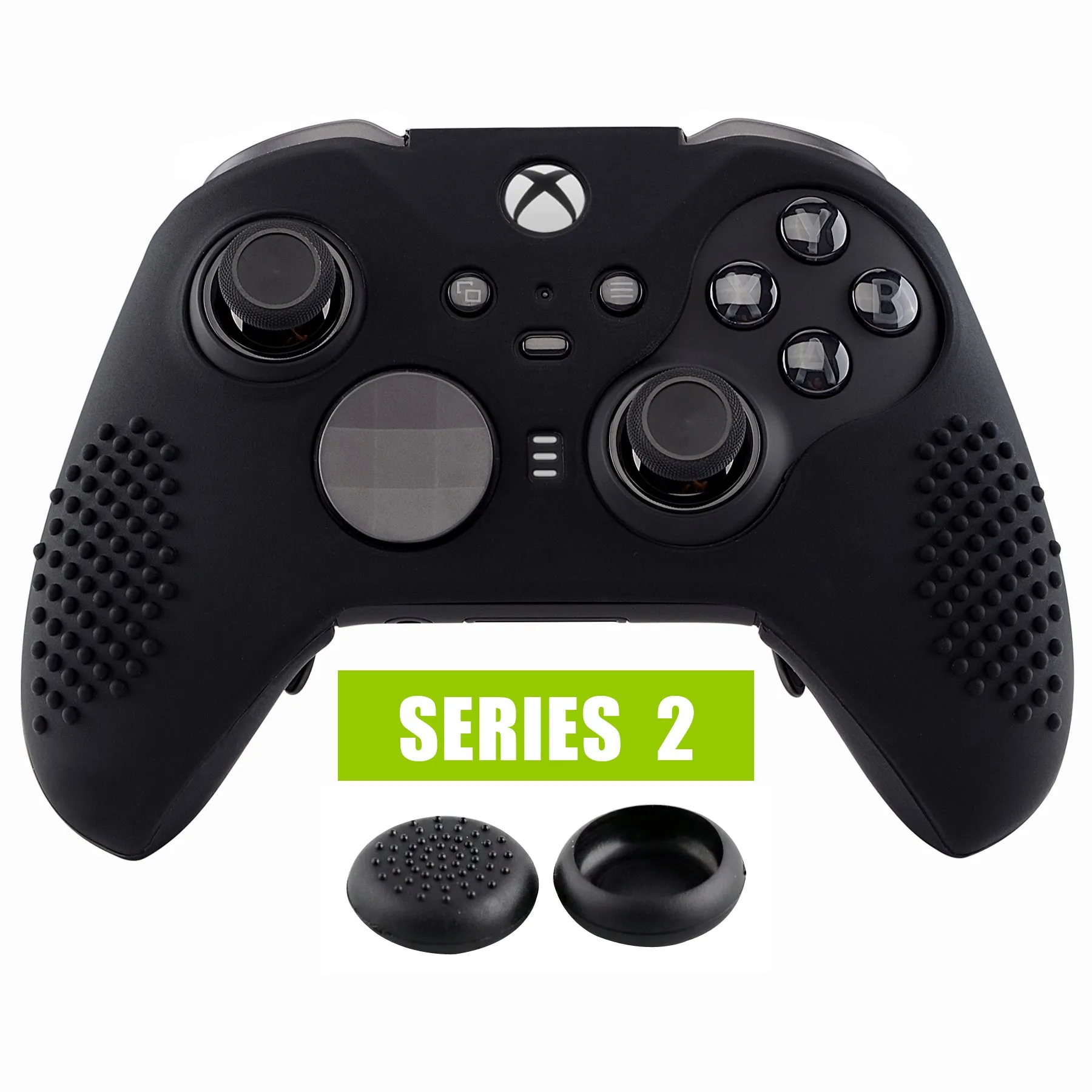 eXtremeRate PlayVital Black Soft Anti-Slip Silicone Cover Skins, Controller Protective Case for New Xbox One Elite Series 2 (Model 1797 and Core Model 1797) with Thumb Grips Analog Caps -XBOWP0042GC