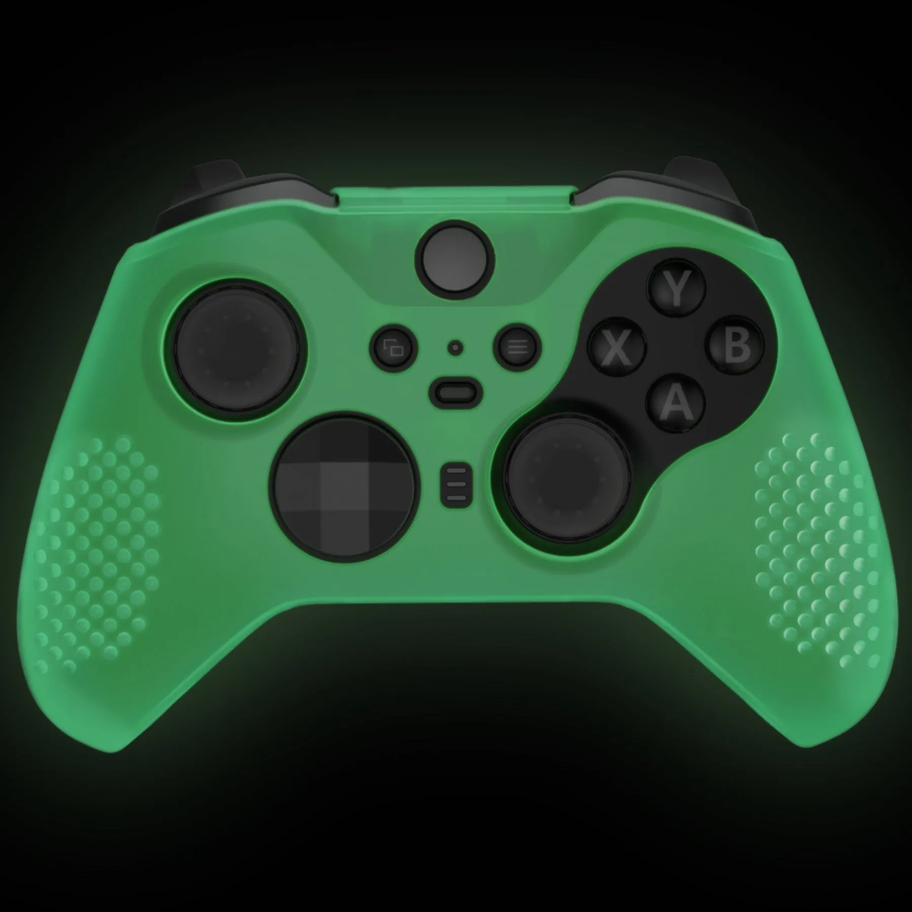 eXtremeRate PlayVital Glow in Dark - Green Soft Anti-Slip Silicone Cover Skins for Xbox One Elite Controller Series 2, Custom Protective Case for Xbox Elite Series 2 Core Controller with Thumb Grips Analog Caps - XBOWP0049GC