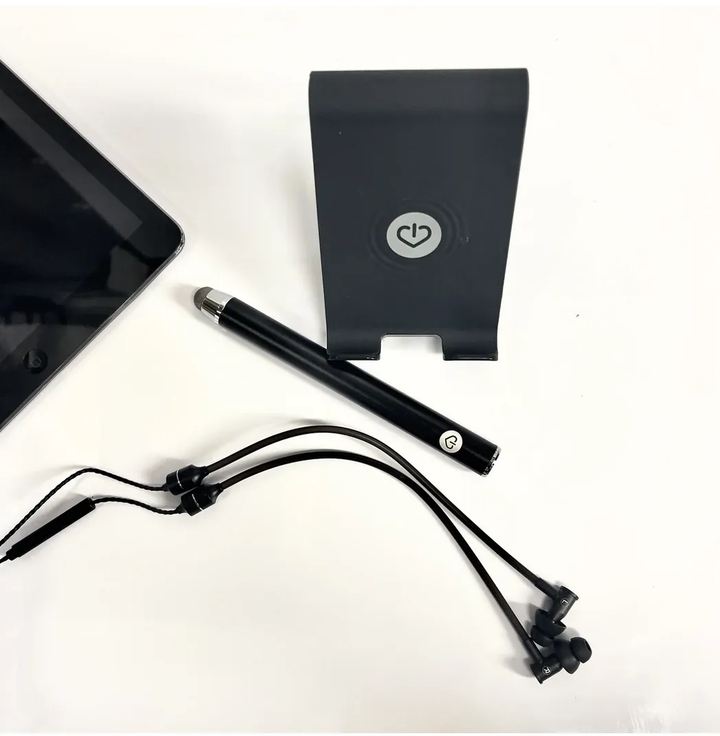 Jet Black Pack: Anti-EMF Headphones, Phone Stand, Stylus & Adapter