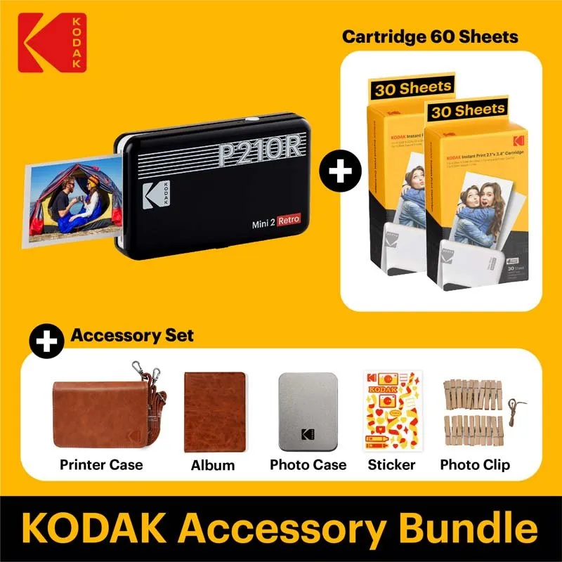 Kodak Instant Camera Mini Shot 2 Retro Cartridge   Accessories Bundle - White