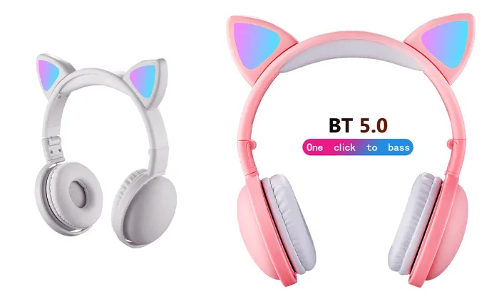 LED Cat Ear Headphones RGB Color Bluetooth 5.0 Headsets