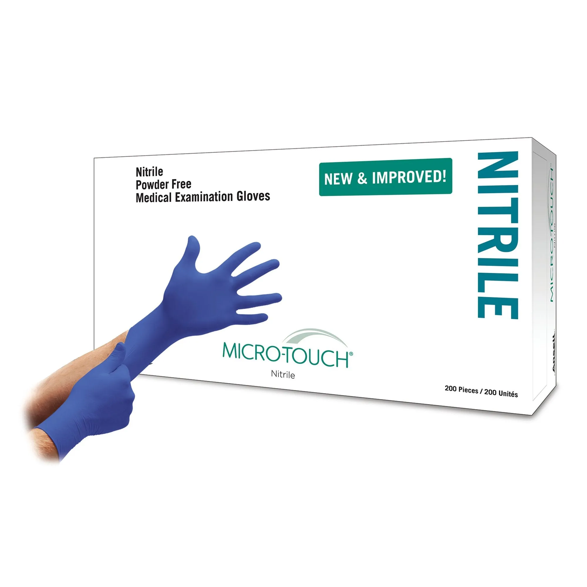 Micro-Touch Nitrile Exam Gloves, NonSterile, Textured Fingertips, Blue