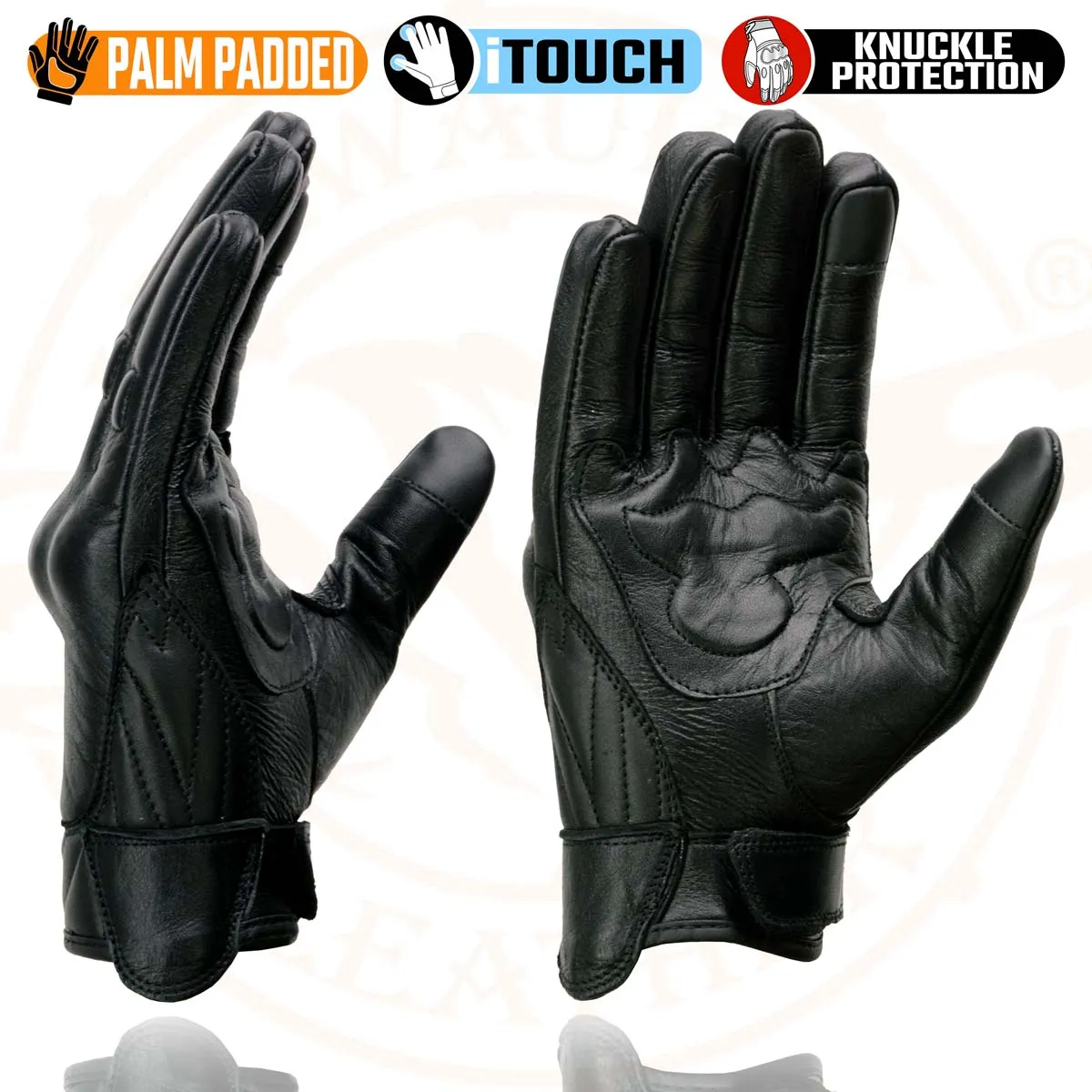 Milwaukee Leather MG7501 Men's Black Leather i-Touch Screen Compatible Gel Palm Motorcycle Gloves W/ Protective Knuckle