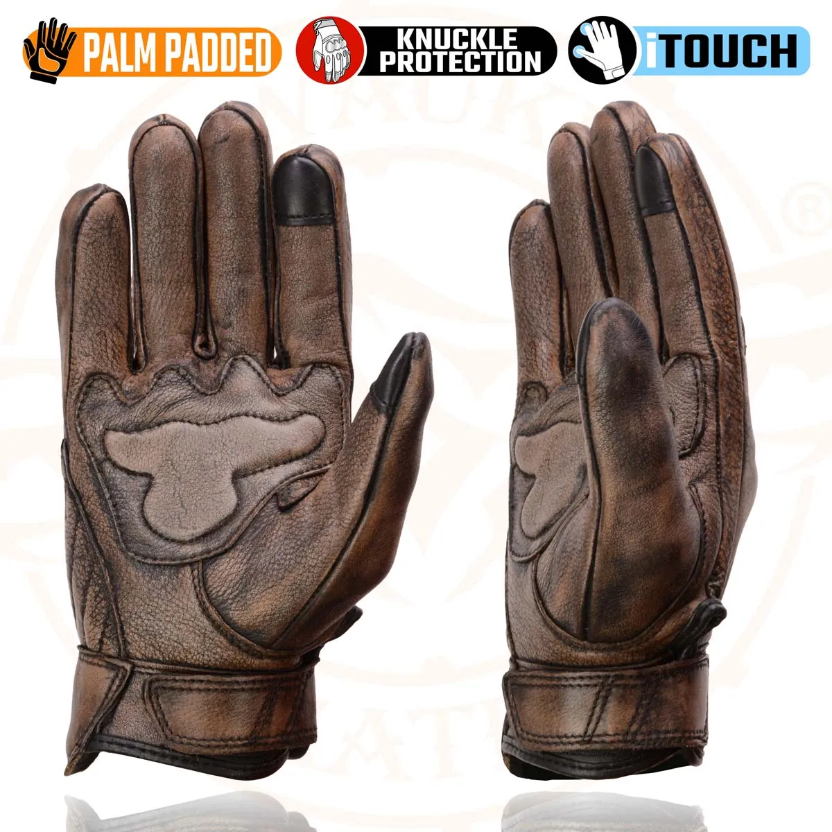 Milwaukee Leather MG7514 Men's Brown Leather with Gel Palm Motorcycle