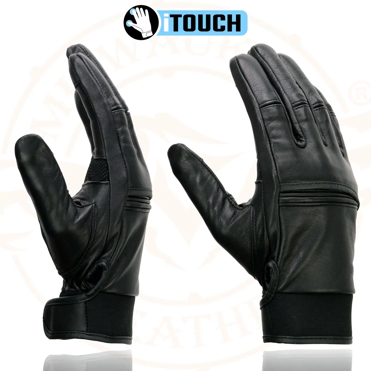 Milwaukee Leather MG7525 Men's Black Leather i-Touch Screen Compatible Gel Palm Motorcycle Hand Gloves W/ Flex Knuckle