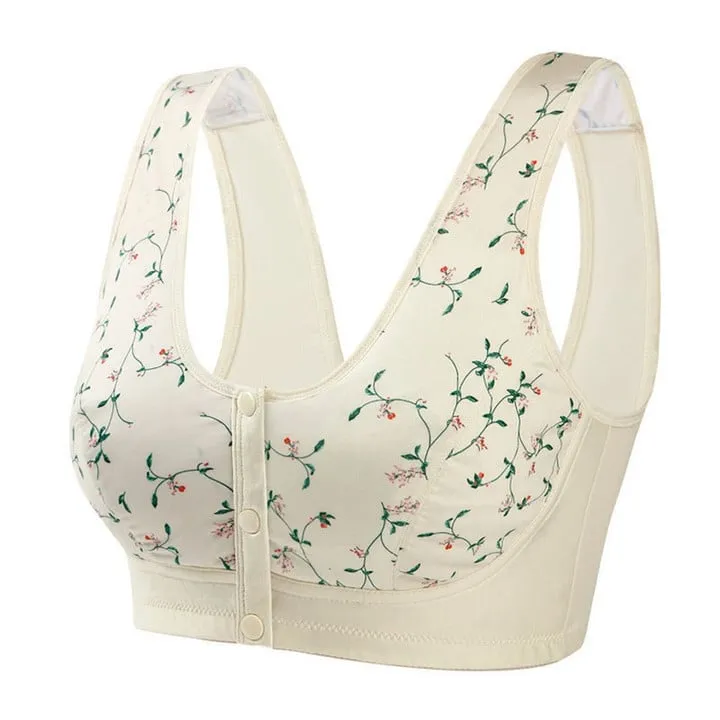 OCW Cotton Floral Convenient Front Button Bra