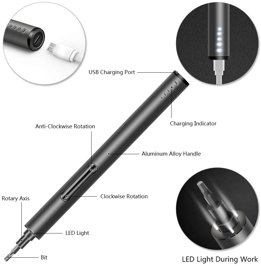 POWERGIANT Mini Electric Screwdriver, Small Cordless Power Screwdriver Set with 55 Precision Bits & LED Light & Magnetic Mat, Handy Repair Tool for Ph