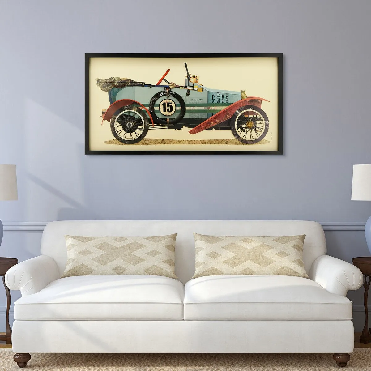 "Antique Automobile 1" Dimensional Collage Framed Graphic Art Under Glass Wall Art