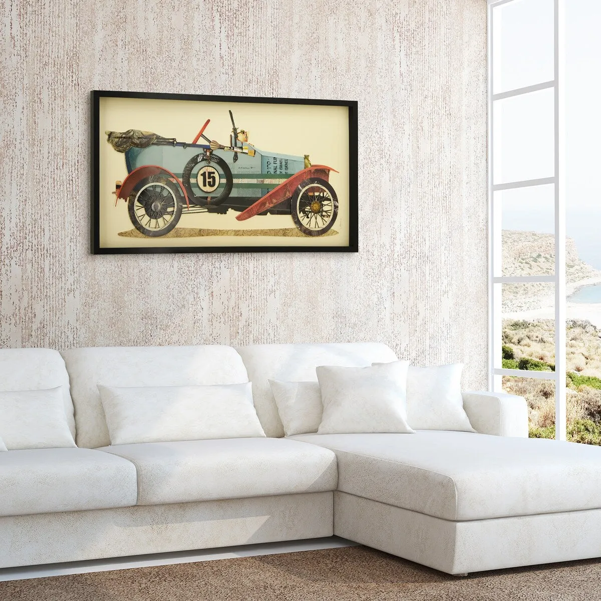 "Antique Automobile 1" Dimensional Collage Framed Graphic Art Under Glass Wall Art