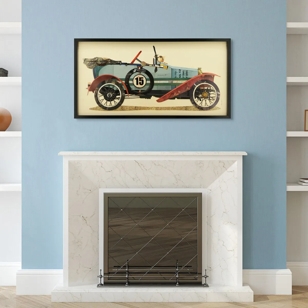 "Antique Automobile 1" Dimensional Collage Framed Graphic Art Under Glass Wall Art