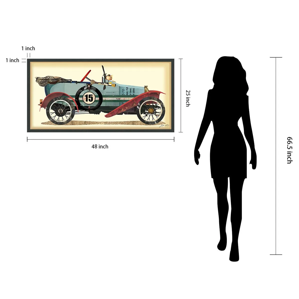 "Antique Automobile 1" Dimensional Collage Framed Graphic Art Under Glass Wall Art