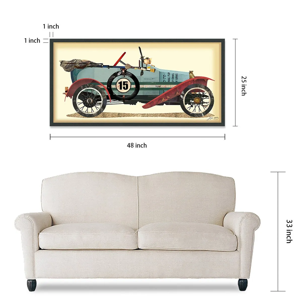 "Antique Automobile 1" Dimensional Collage Framed Graphic Art Under Glass Wall Art