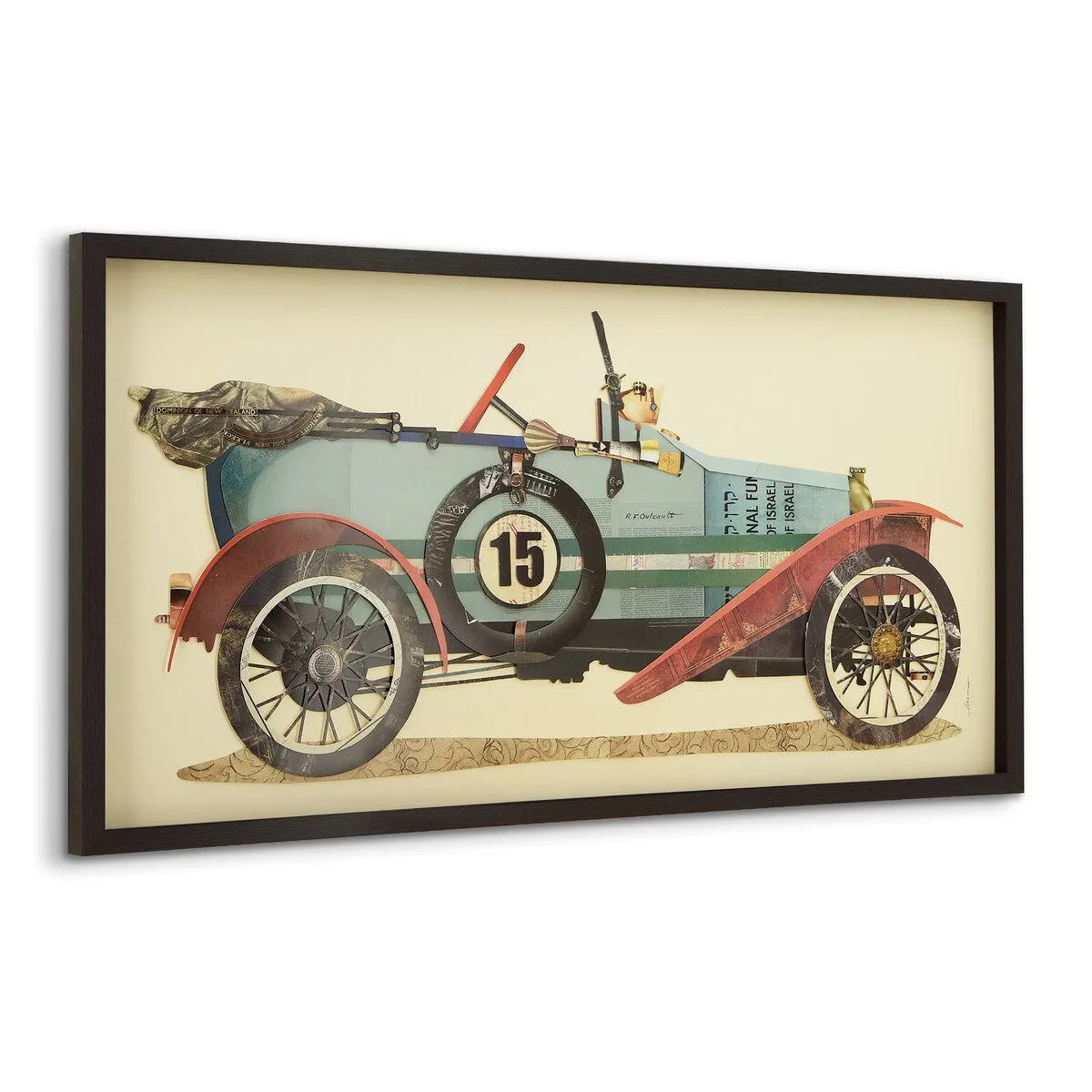 "Antique Automobile 1" Dimensional Collage Framed Graphic Art Under Glass Wall Art