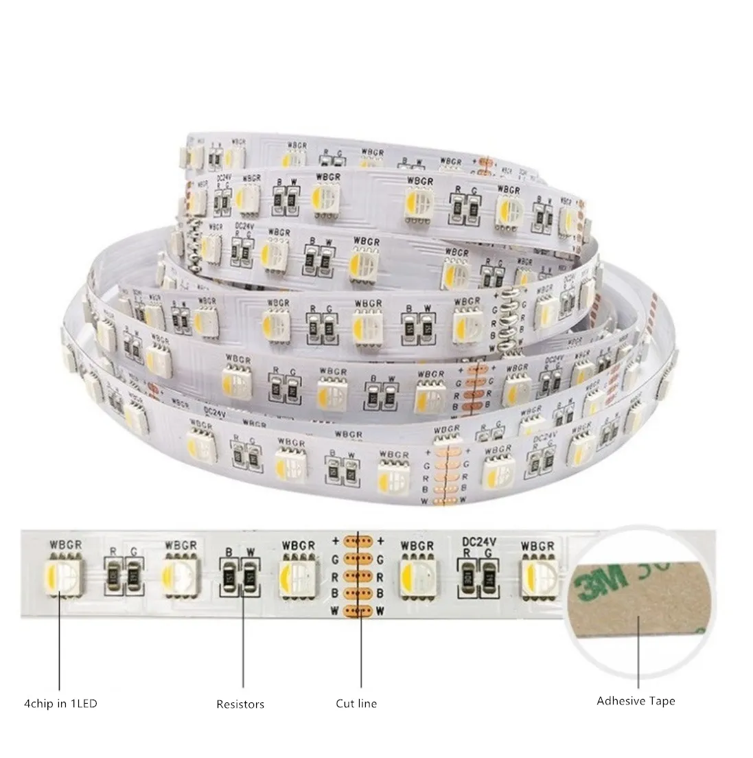 RGBW | RGBWW LED Strips, 16.4FT/5M SMD5050-300 60LEDs 19.2W per Meter 4in1 RGBW LED Strip Lights