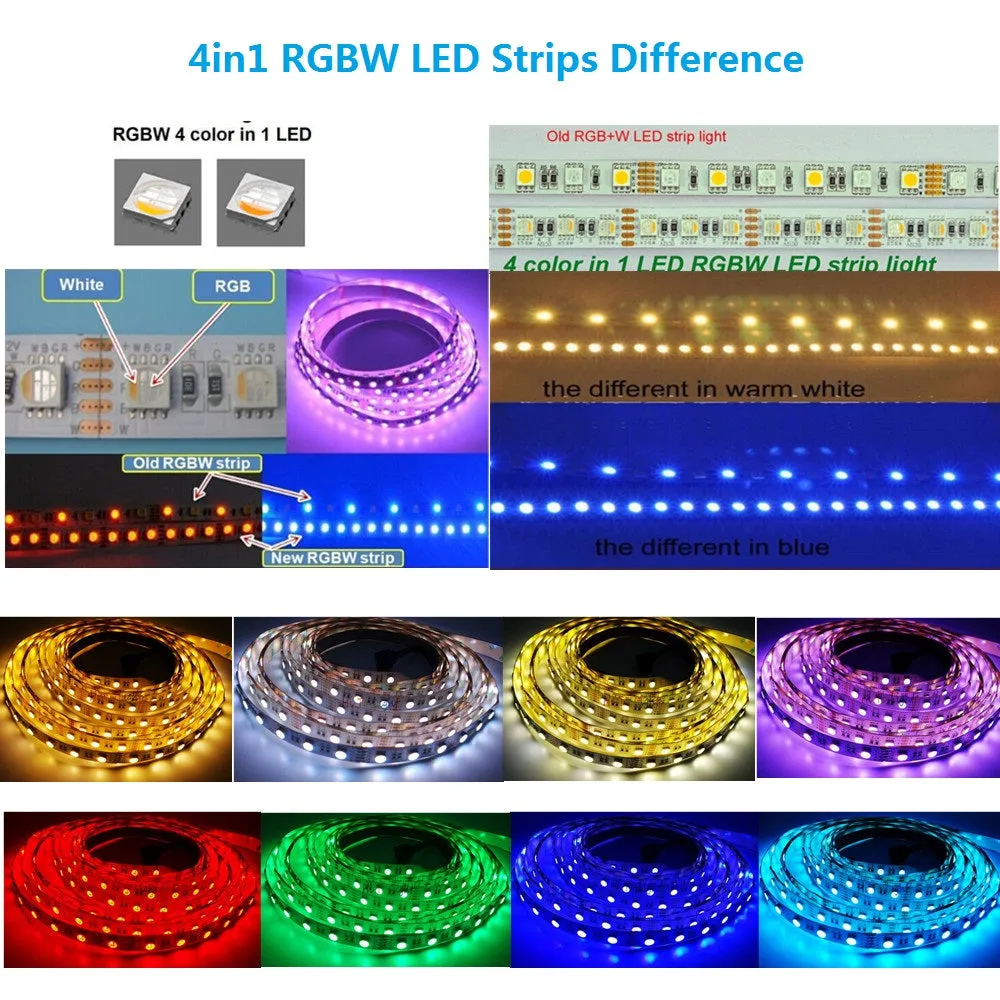 RGBW | RGBWW LED Strips, 16.4FT/5M SMD5050-300 60LEDs 19.2W per Meter 4in1 RGBW LED Strip Lights