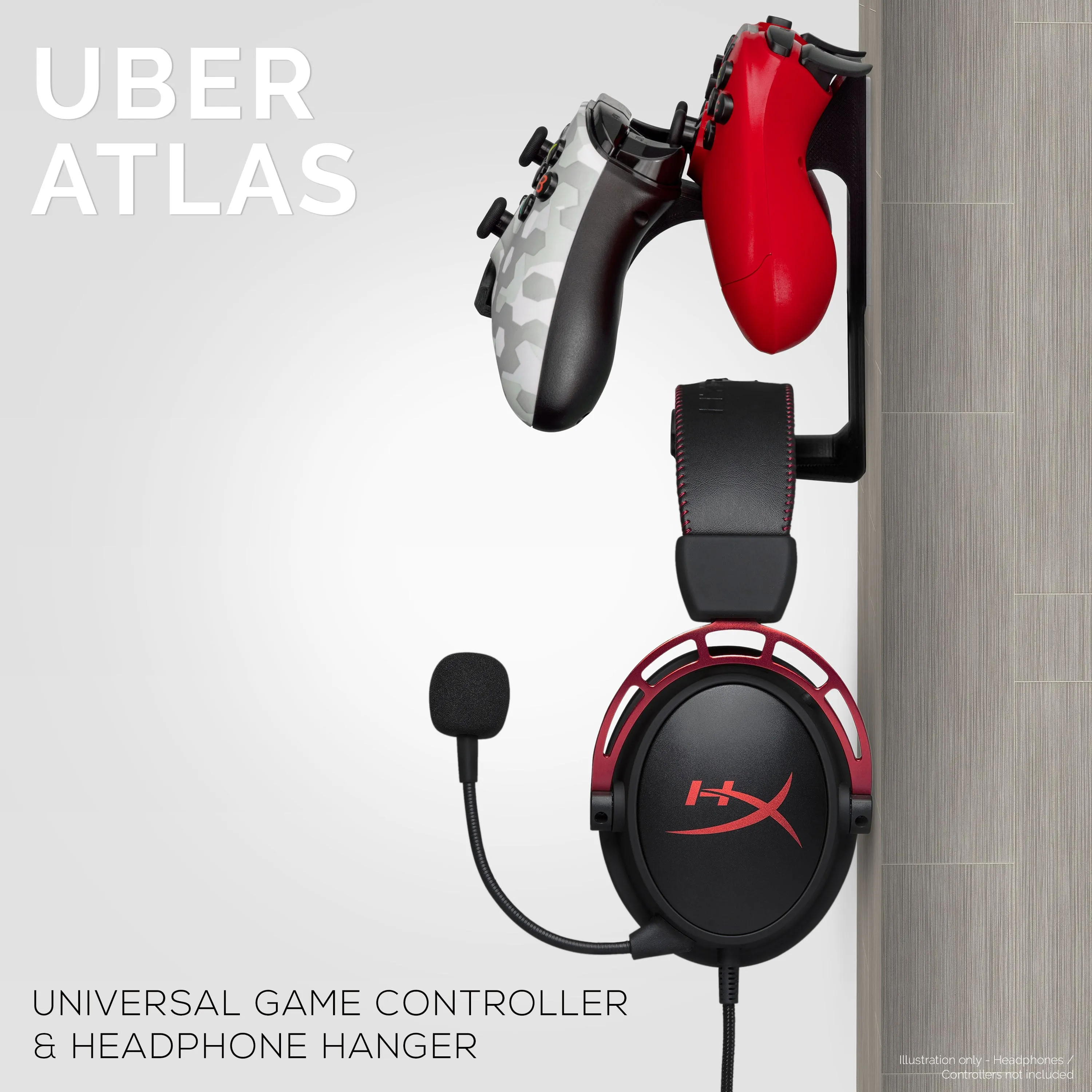 Uber Atlas - Universal Dual Game Controller and Headphone Hanger - Easy to Install, No Screws & Mess