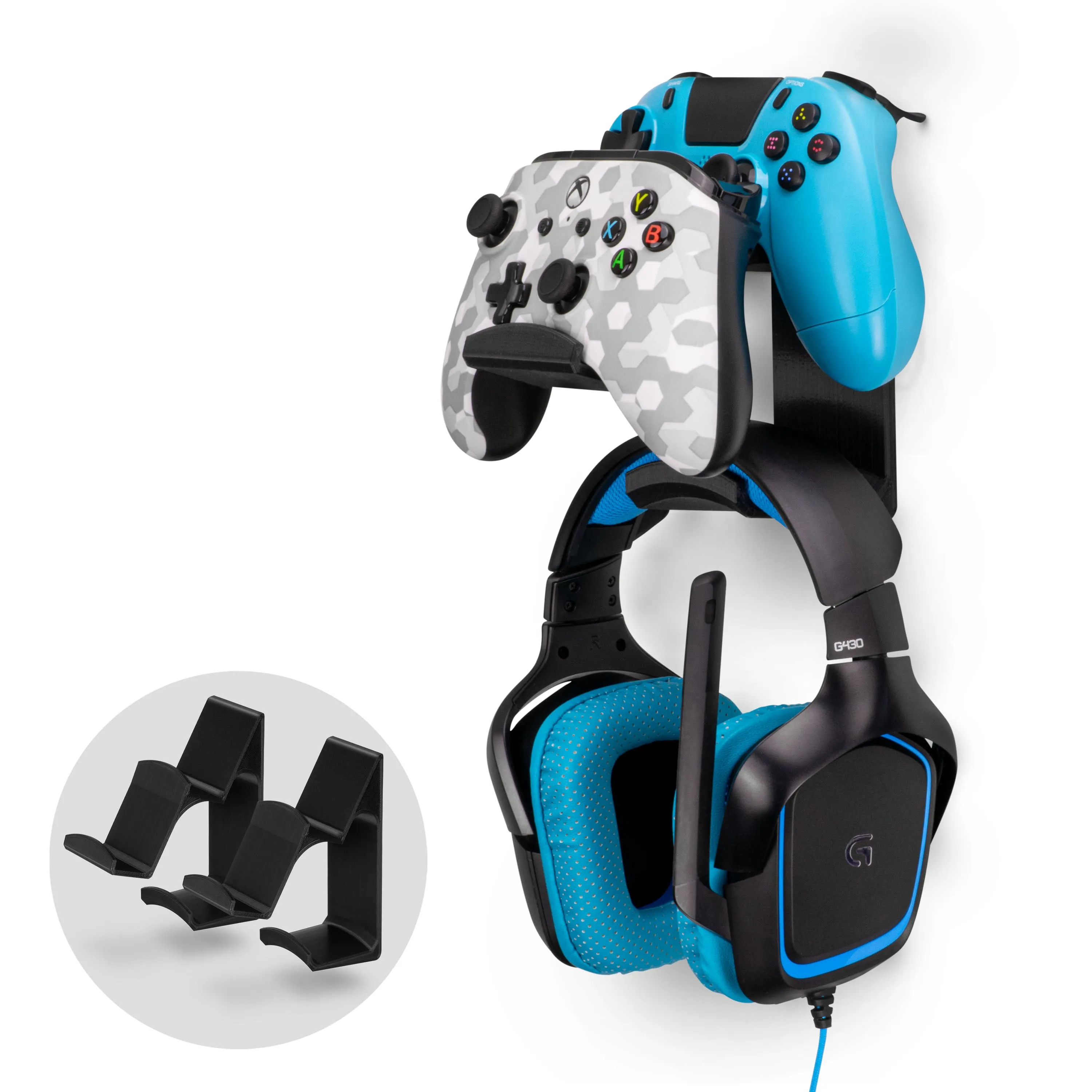 Uber Atlas - Universal Dual Game Controller and Headphone Hanger - Easy to Install, No Screws & Mess