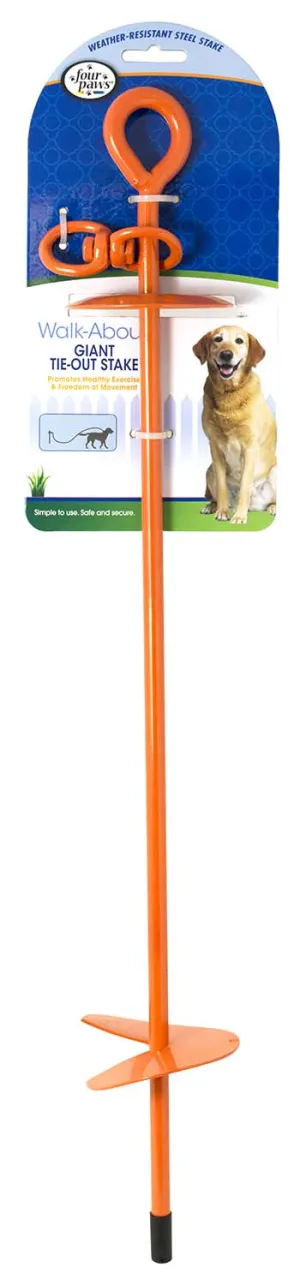 Walk-About Dog Tie Out Stake, Orange, 28"